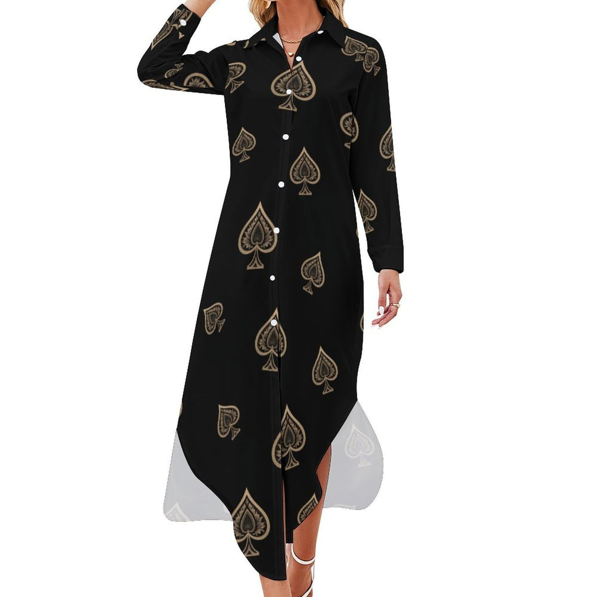 Robe-chemise tendance Acespades pour femme, à manches longues et boutons, style maxi.