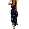 Robe longue sans manches à imprimé papillon tie-dye pour femme, col en V, style débardeur